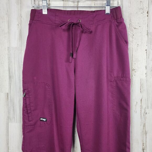 Grey's Anatomy Spandex Stretch 3 Pocket Cargo Scrub Pants Wine Size Small Tall - Picture 4 of 11